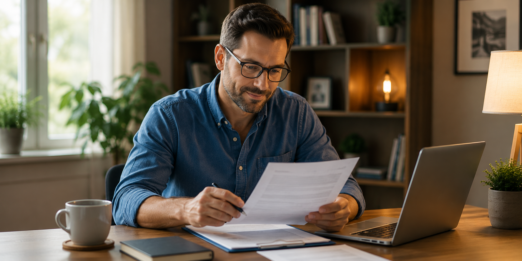 Insurance professional reviewing documents